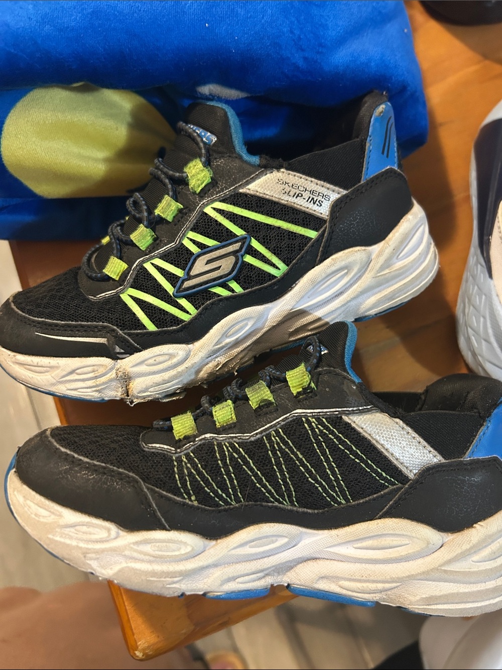 Skechers Kids Black & Neon Green Slip-On Athletic Shoes